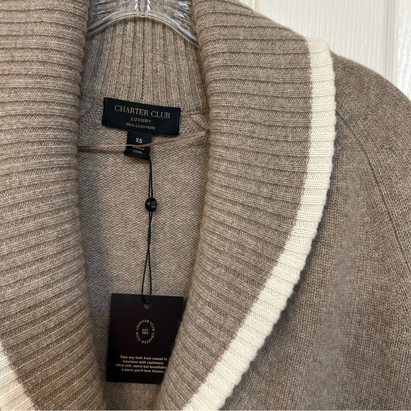 Charter Club 100% Cashmere Tipped Shawl-Collar Boyfriend Cardigan in Brown Sugar - Picture 8 of 11